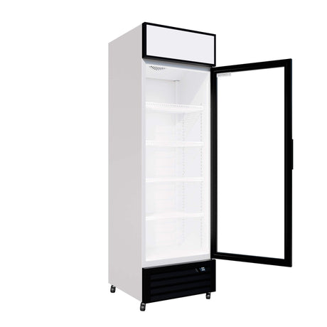Empire Single Door Display Cooler – 375L Commercial Fridge with Merchandising Canopy | CL-370 Upright Double Glass Door Chillers Empire
