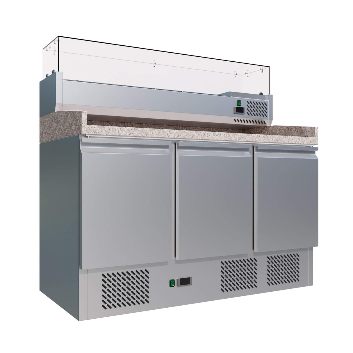 Empire Pizza Prep Station – 3 Door Marble Counter with Topping Unit 6 x GN1/4 Pans | S903PZ Pizza Prep Counters - 3 Door Empire