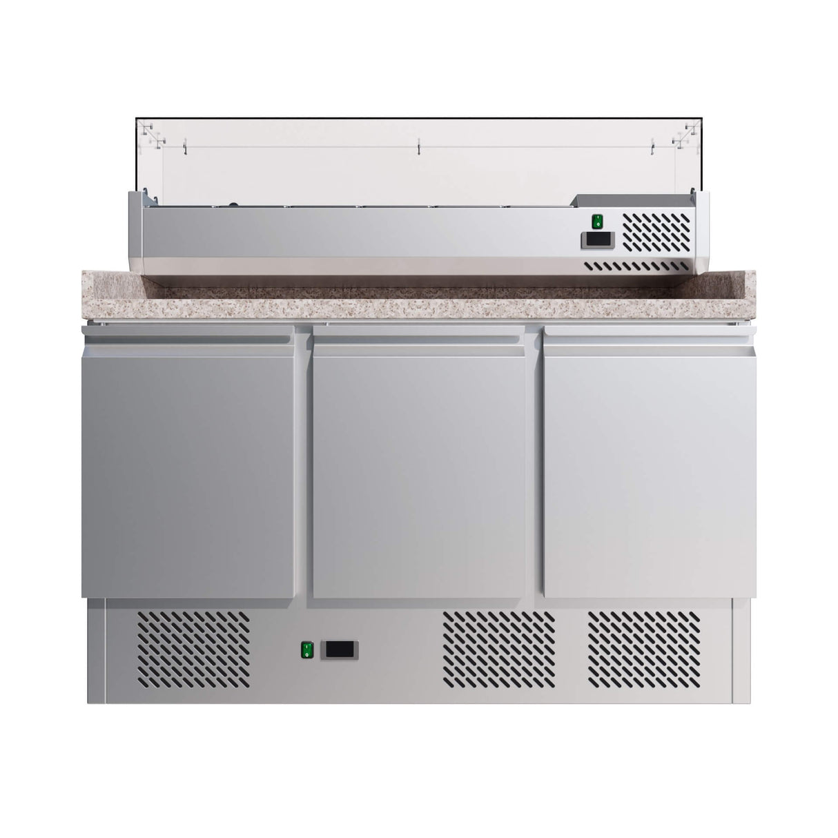 Empire Pizza Prep Station – 3 Door Marble Counter with Topping Unit 6 x GN1/4 Pans | S903PZ Pizza Prep Counters - 3 Door Empire