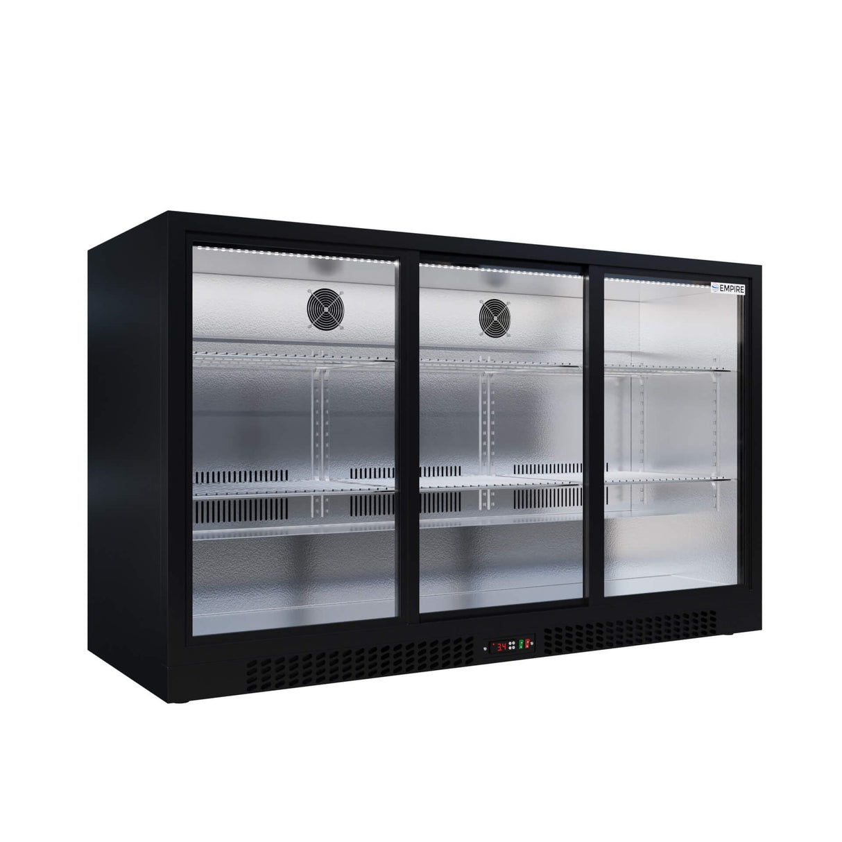 Empire Triple Door Bottle Cooler – B Energy Rated Low 835mm Height Sliding Door Commercial Back Bar Fridge | CL-320SC - Graded Item