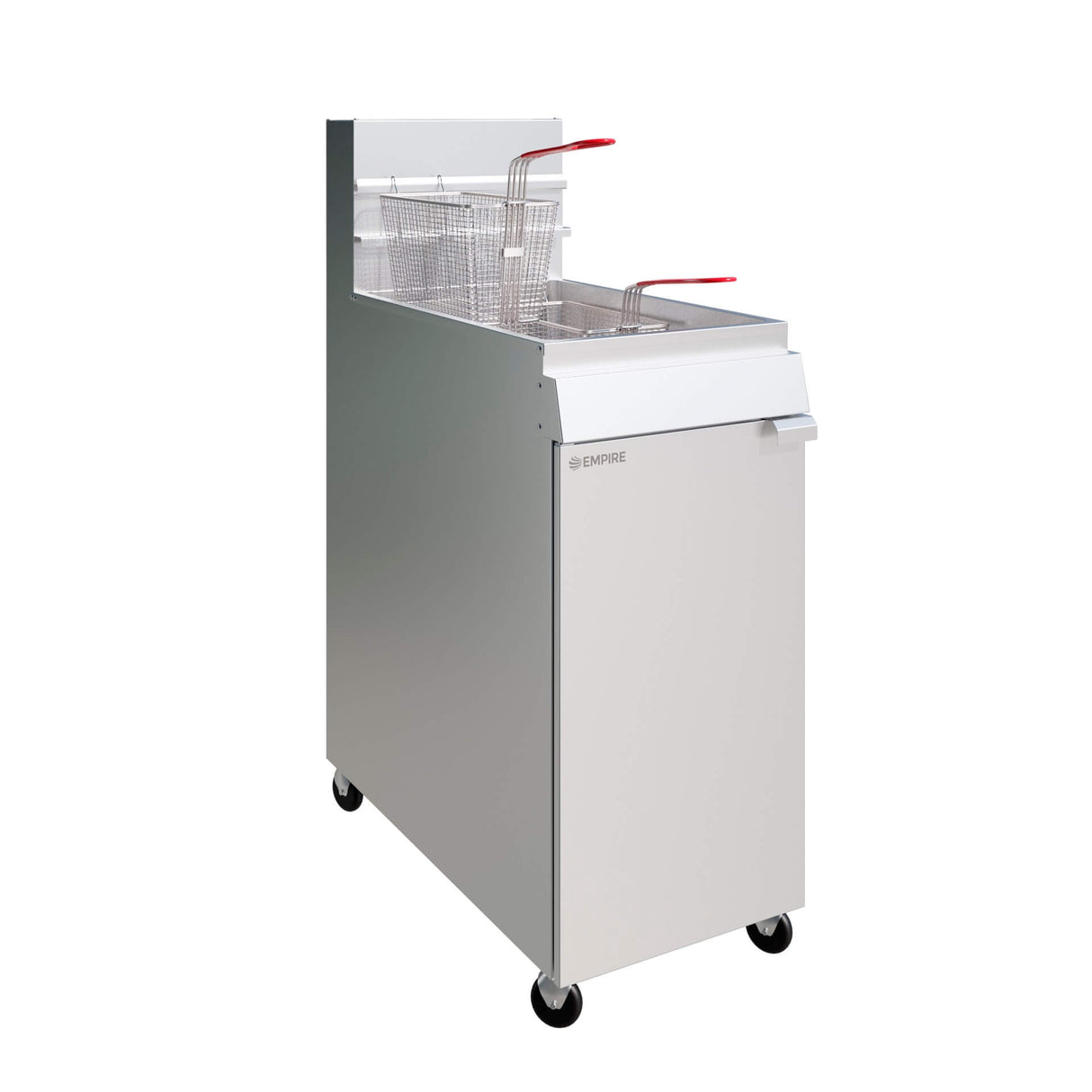 Empire Twin Basket Single Tank Fryer – Nat Gas & LPG, 4 Burner, 28L, 100,000 BTU | EMP-MGEF-4-OZ Freestanding Gas Fyers Empire