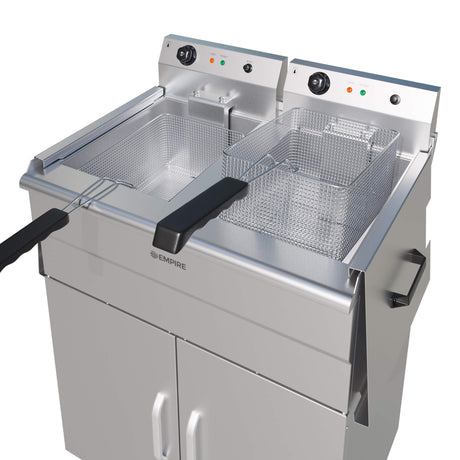 Empire 2 x 12L Twin Tank Electric Floor-Standing Fryer – 6kW Commercial Deep Fryer | EMP-FSEF-10V-2 Freestanding Electric Fryers Empire