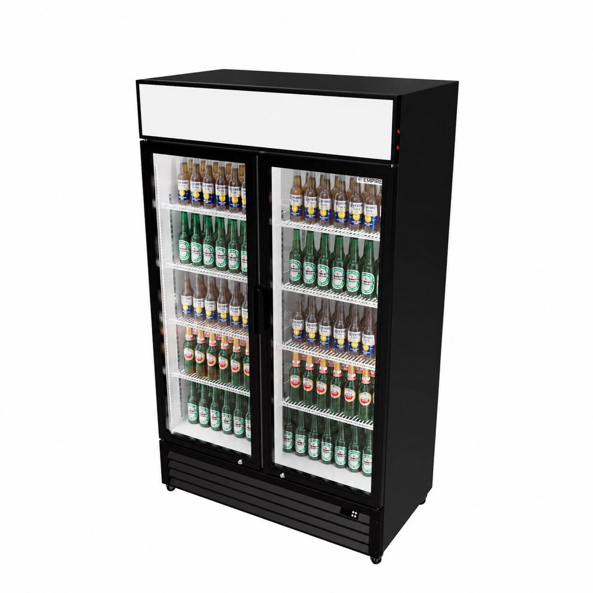 Empire Double Door Display Cooler Hinged – B Energy Rated Commercial Fridge with Merchandising Canopy | CL-690A Upright Double Glass Door Chillers Empire