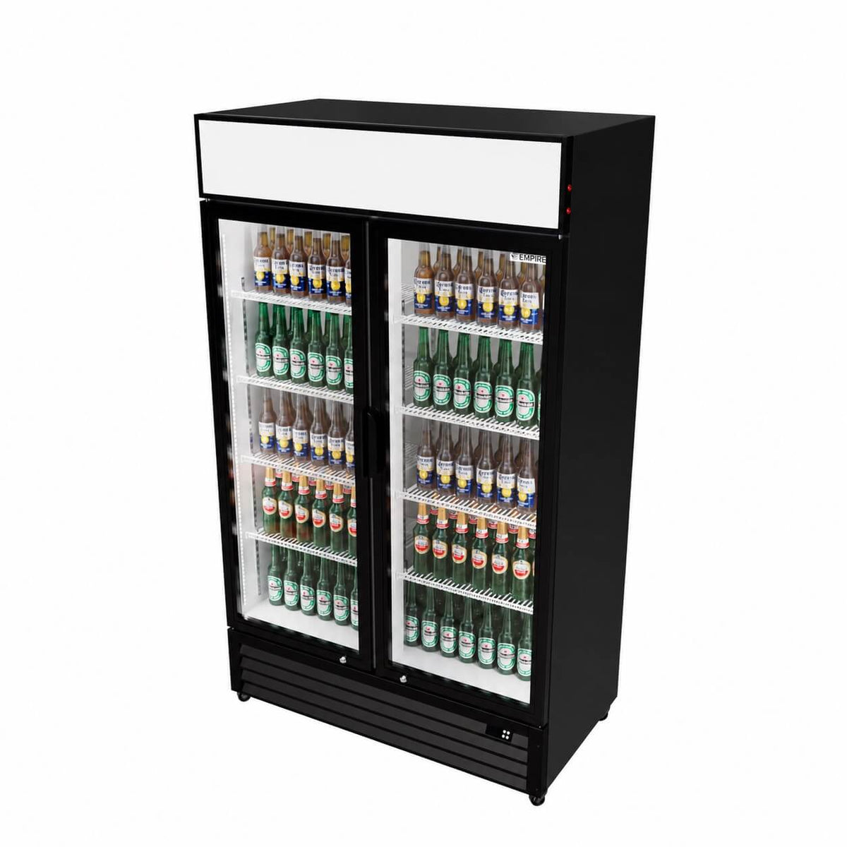 Empire Double Door Display Cooler Hinged – B Energy Rated Commercial Fridge with Merchandising Canopy | CL-690A - Graded Item