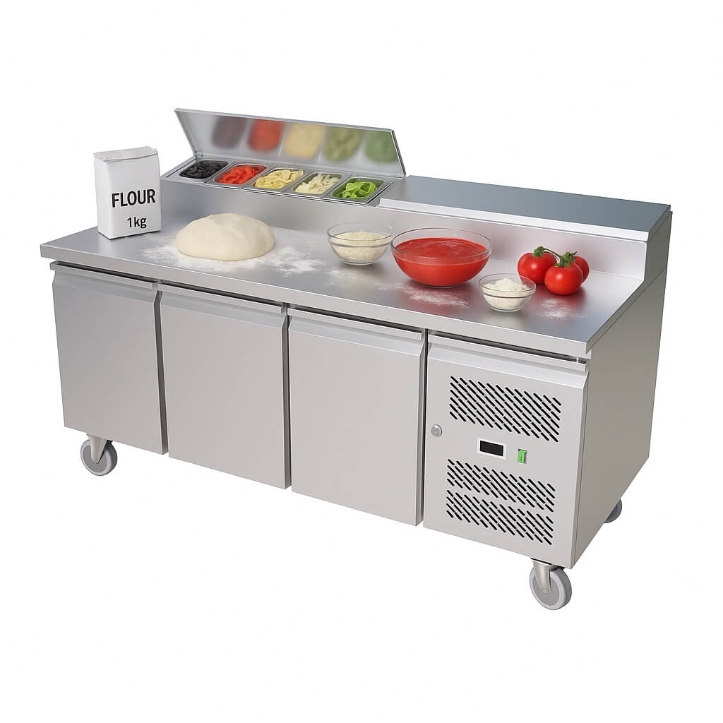 Empire Stainless Steel Pizza Prep Table Refrigerator – 3 Door Commercial Fridge | SH3000-700 Pizza Prep Counters - 3 Door Empire