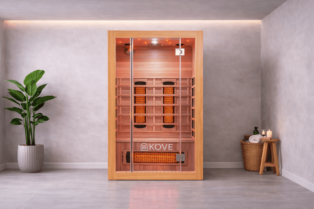 Empire Kove 2-Person Infrared Sauna Cabin – Hemlock Wood, Glass Front, Bluetooth & Full Spectrum Heating | KOVE-INF2 - Graded Item Indoor Infrared Saunas KOVE