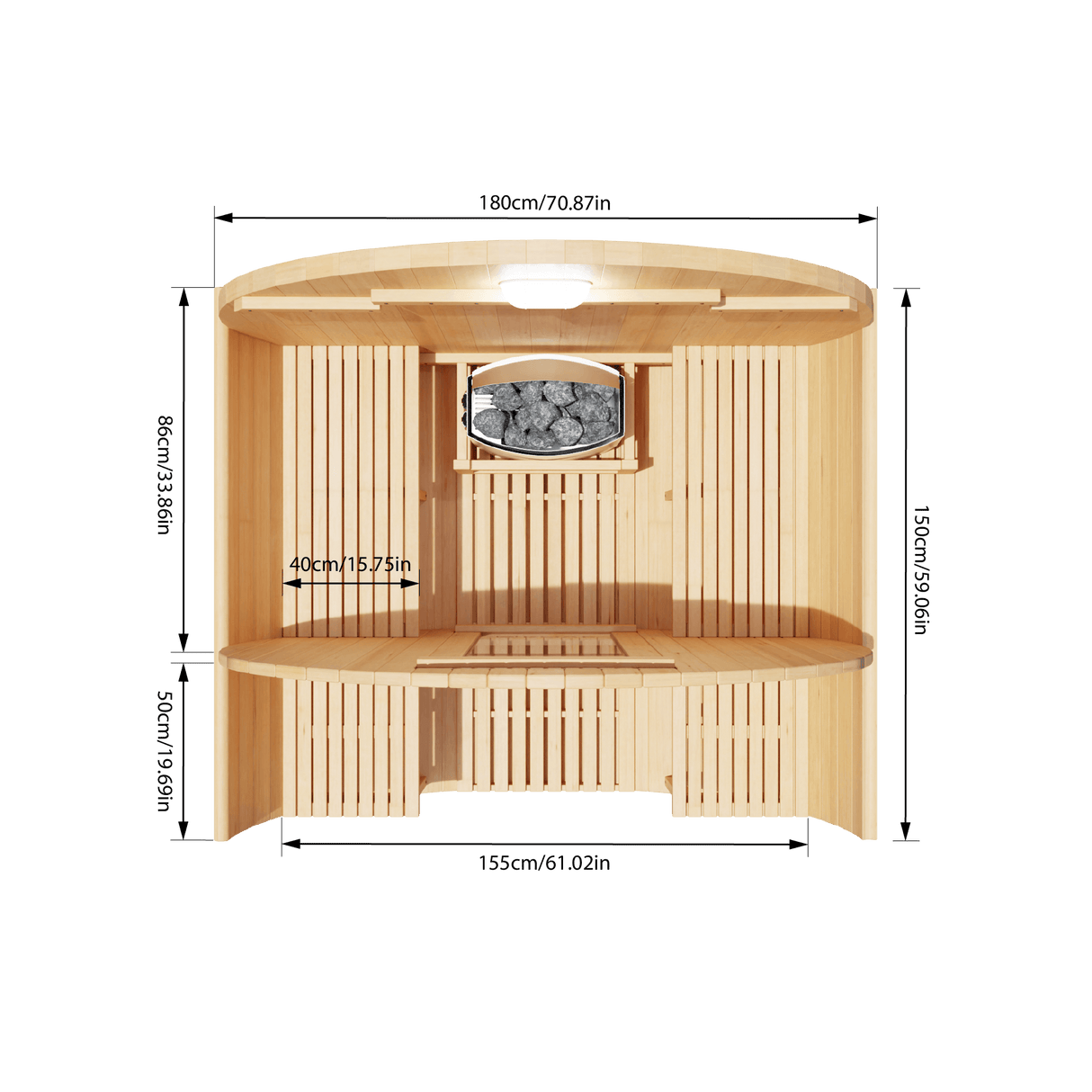 Kove 1-2 Person Spruce Barrel Sauna with Front Porch & 4.5kW Electric Heater | KOVE-BAR2 Outdoor Barrel Electric Heated Saunas KOVE
