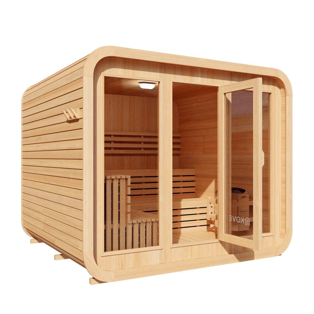 Kove 5-6 Person Spruce Cube Sauna with Front Porch & 8kW Electric Heater | KOVE-CUBE6 Outdoor Cube Saunas KOVE