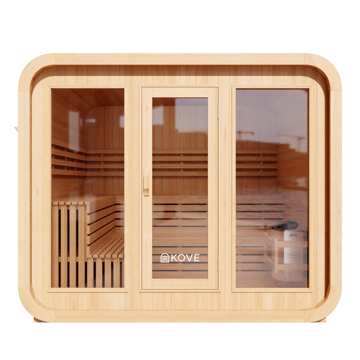 Kove 5-6 Person Spruce Cube Sauna with Front Porch & 8kW Electric Heater | KOVE-CUBE6 Outdoor Cube Saunas Kove Designs