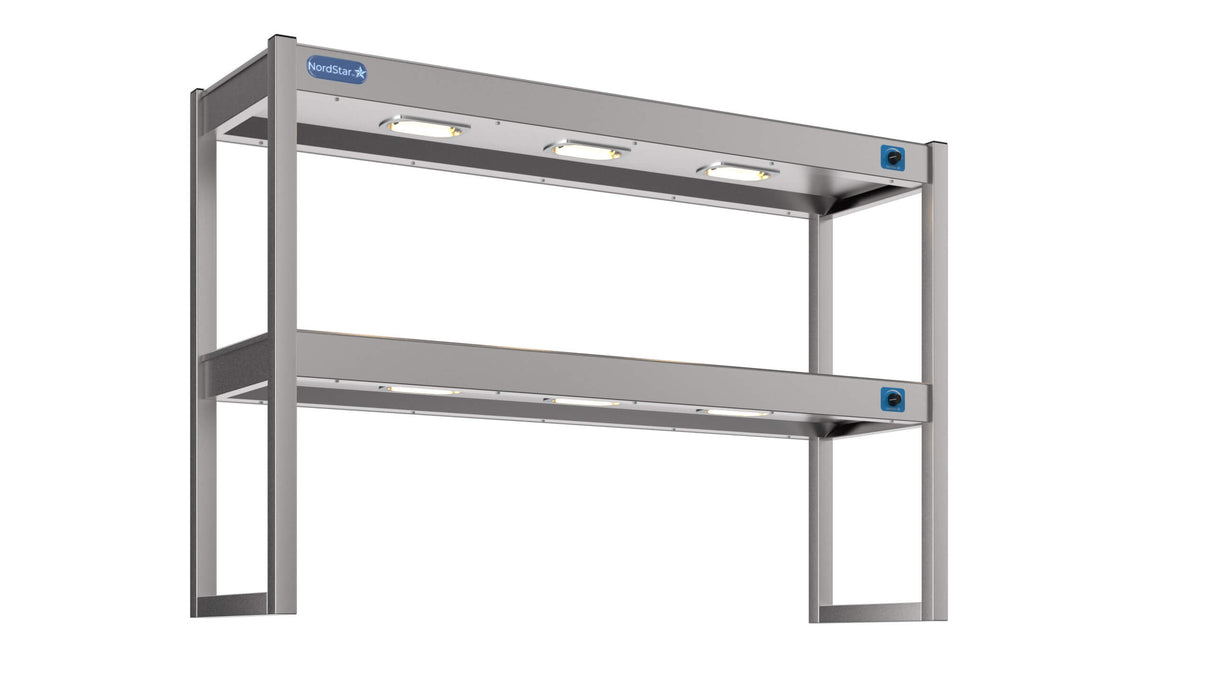 Nordstar Heated Gantry Double Tier Chefs Rack Overshelf 1200mm 6 Quartz Lamp | DTG1200 Heated Gantry Chef's Rack Nordstar