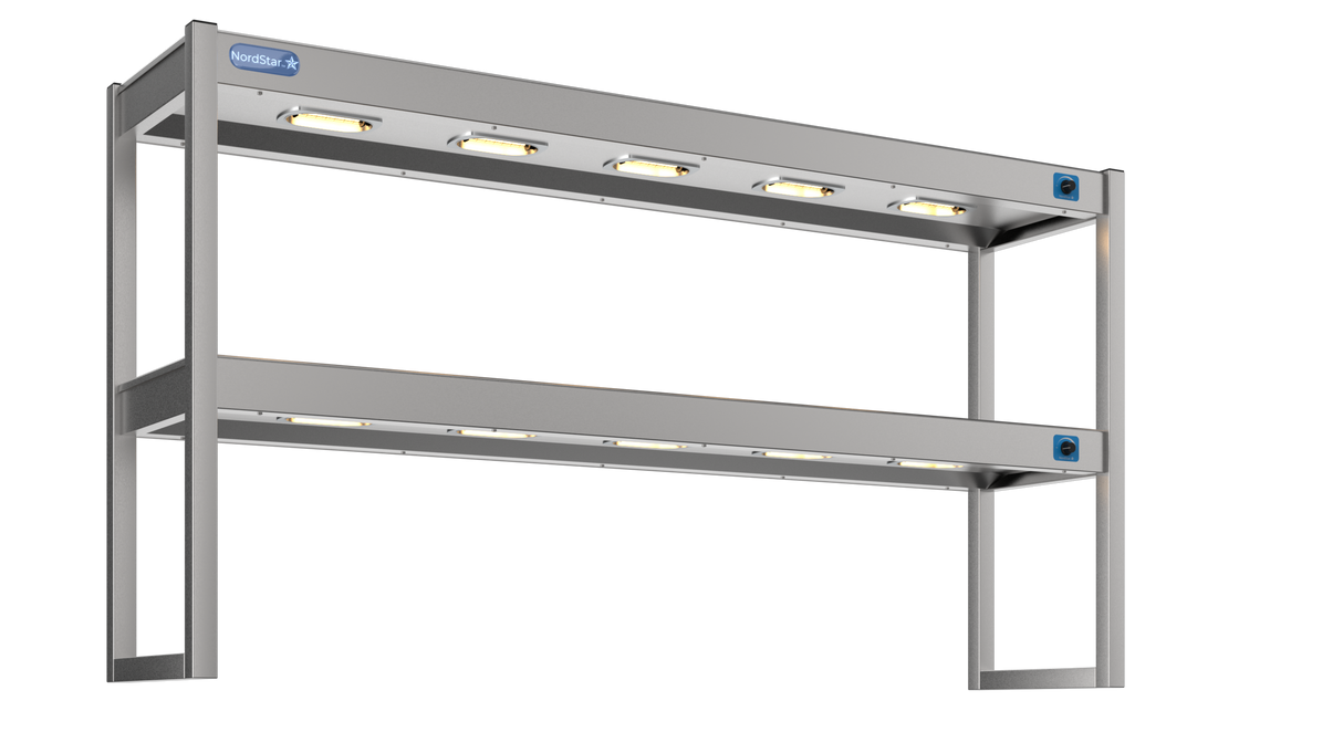 Nordstar Heated Gantry Double Tier Chefs Rack Overshelf 1500mm 6 Quartz Lamp | DTG1500 Heated Gantry Chef's Rack Nordstar