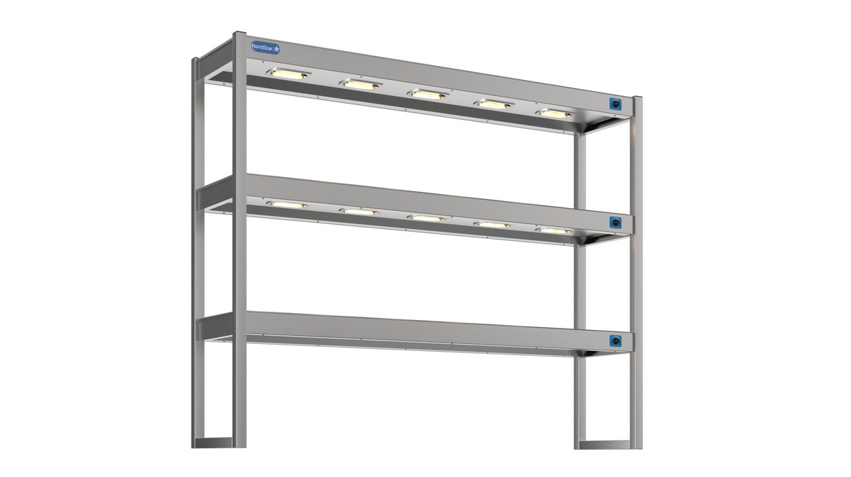 Nordstar Heated Gantry Triple Tier Chefs Rack Overshelf 1500mm 9 Quartz Lamp | TTG1500 Heated Gantry Chef's Rack Nordstar