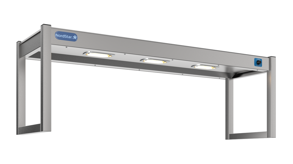 Nordstar Heated Gantry Single Tier Chefs Rack Overshelf 1200mm 3 Quartz Lamp | STG1200 Heated Gantry Chef's Rack Nordstar