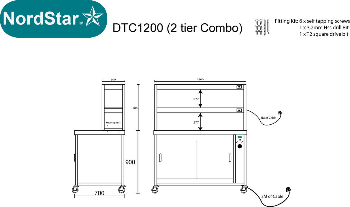Nordstar Hot Cupboard With Heated Double Tier Gantry Chef Pass 1200mm | DTC1200 Hot Cupboards Nordstar