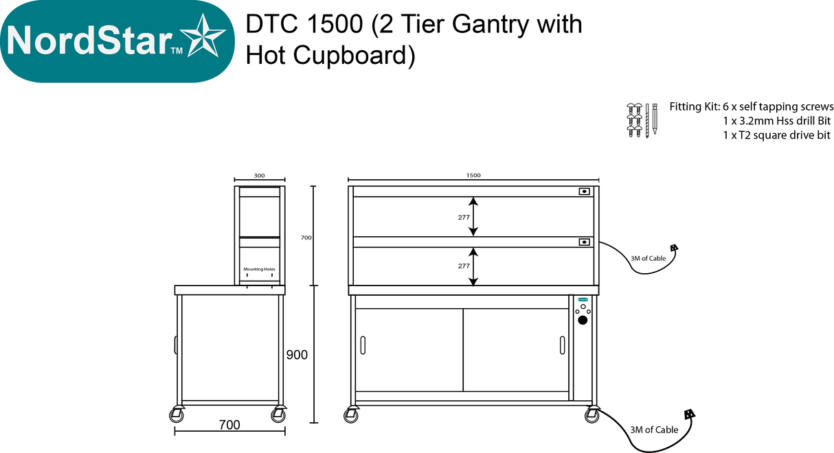 Nordstar Pass Through Hot Cupboard With Double Tier Gantry Chef Pass 1500mm | DTC1500P Hot Cupboards Nordstar