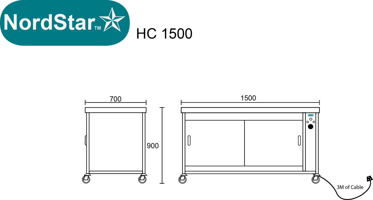 Nordstar Mobile Pass Through Hot Cupboard Flat Top Servery 1500mm | HC1500P Hot Cupboards Nordstar