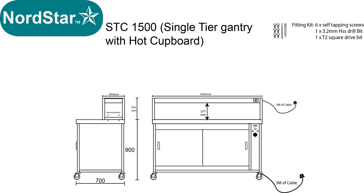 Nordstar Pass Through Hot Cupboard With Single Tier Gantry Chef Pass 1500mm | STC1500P Hot Cupboards Nordstar