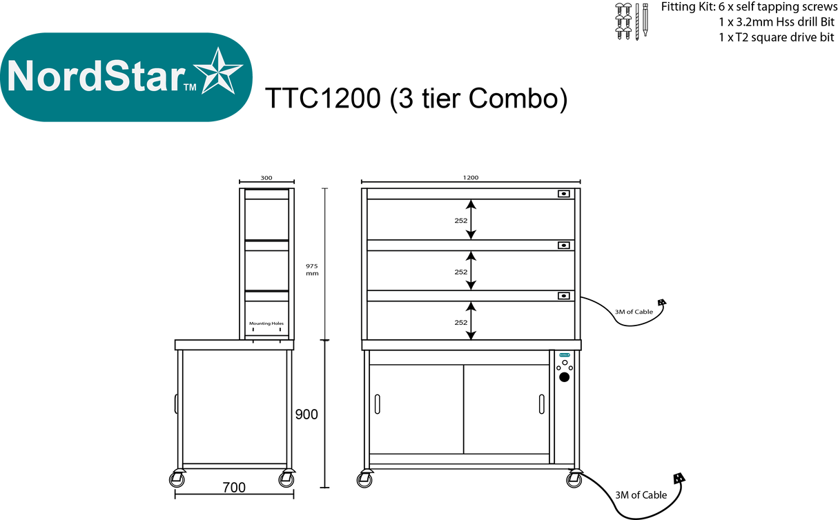 Nordstar Hot Cupboard With Heated Triple Tier Gantry Chef Pass 1200mm | TTC1200 Hot Cupboards Nordstar