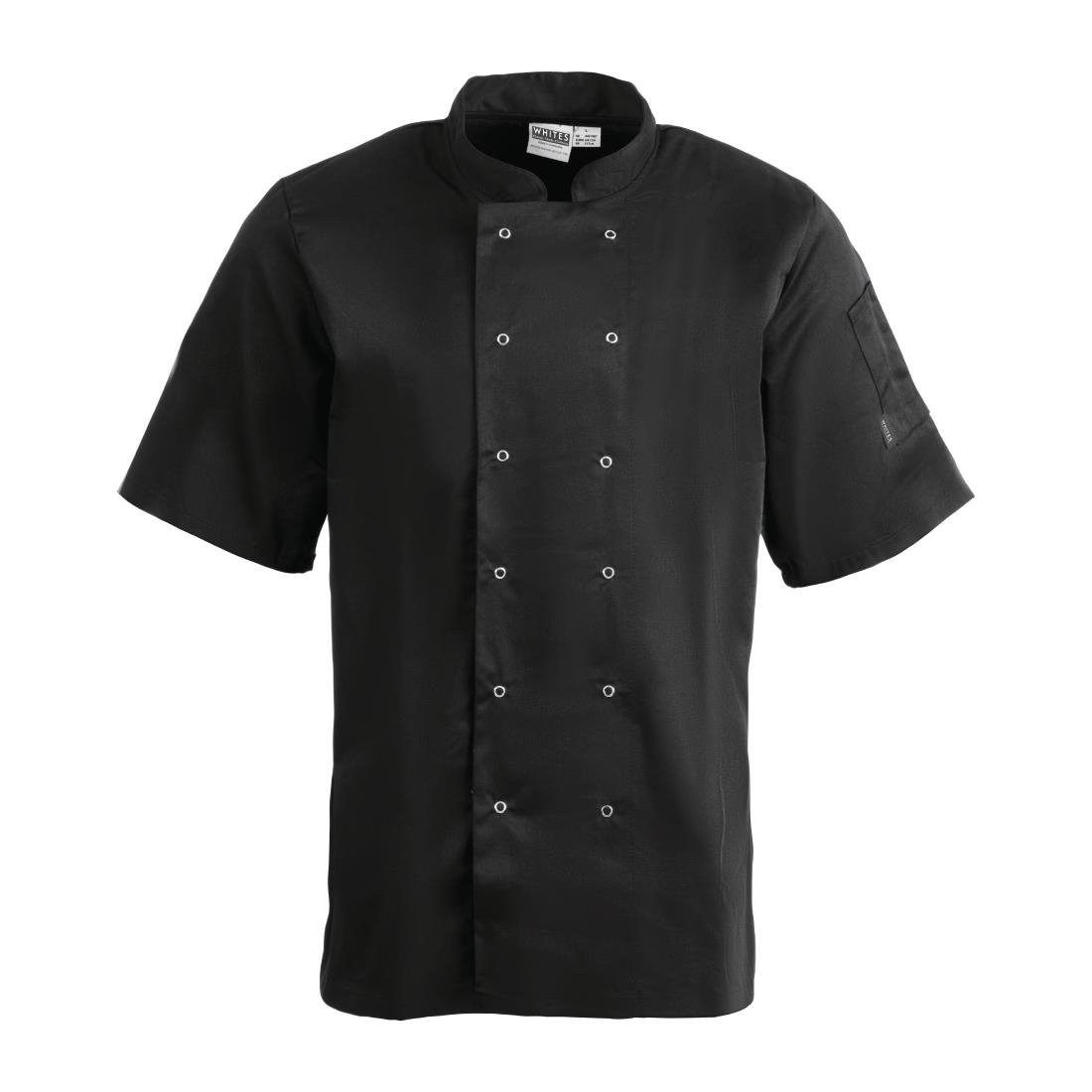 Whites Vegas Unisex Chefs Jacket Short Sleeve Black M - A439-M Whites Chef Jackets and Tunics Whites Chefs Clothing