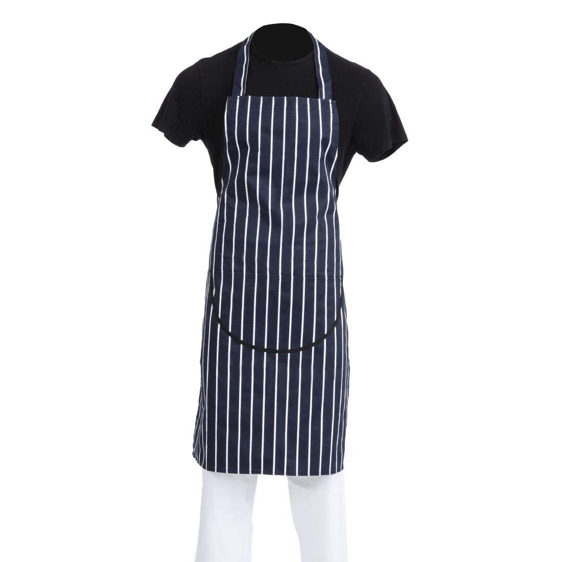 Whites Butchers Apron Navy Stripe with Pocket - A535 Whites Chefs Clothing