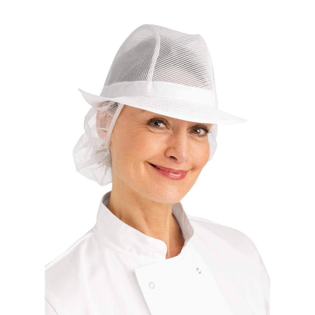 Trilby Hat with Net Snood White L - A653-L Catering Hats British Bespoke Workwear