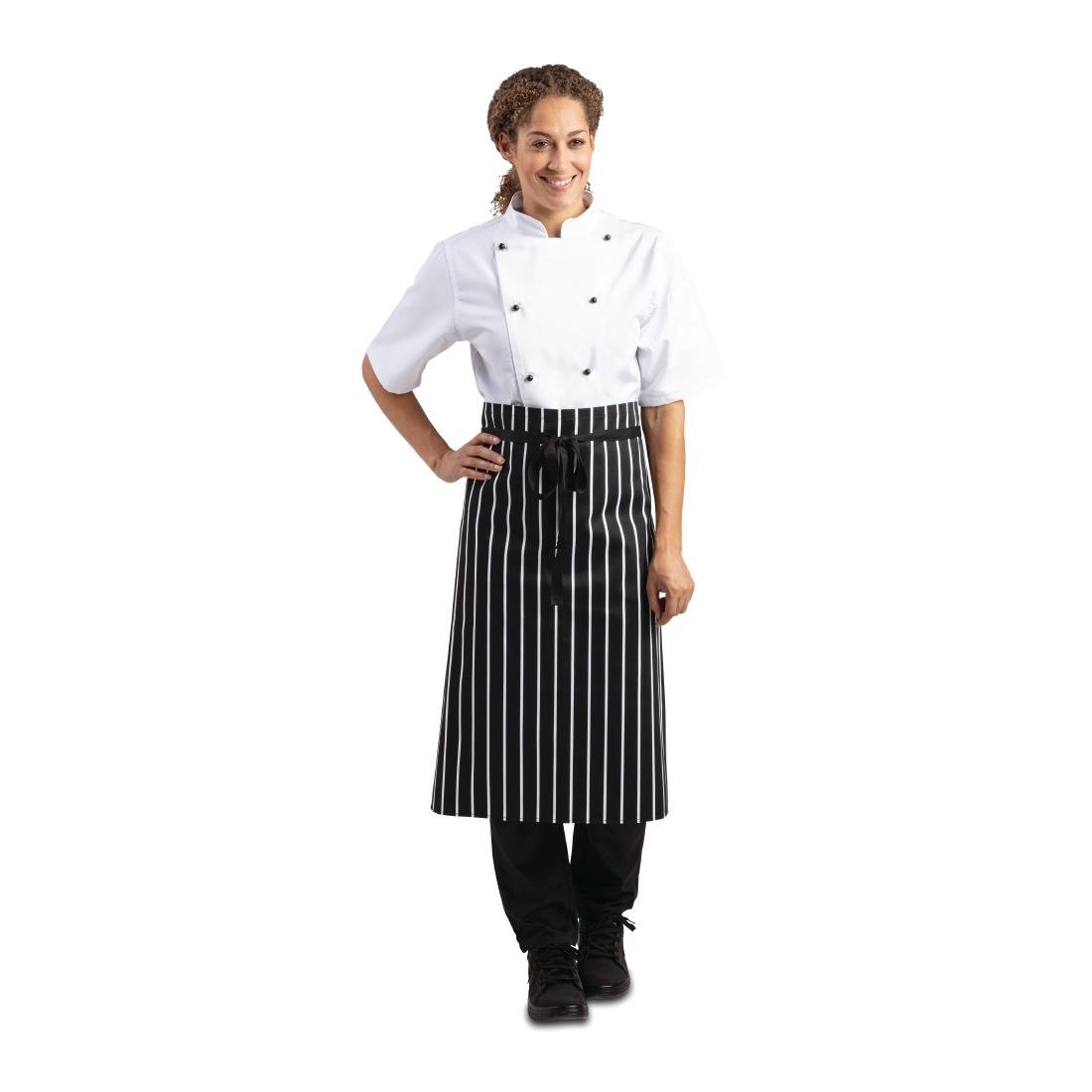 Whites Butchers Waist Apron Black and White Stripe - A938 Aprons Whites Chefs Clothing