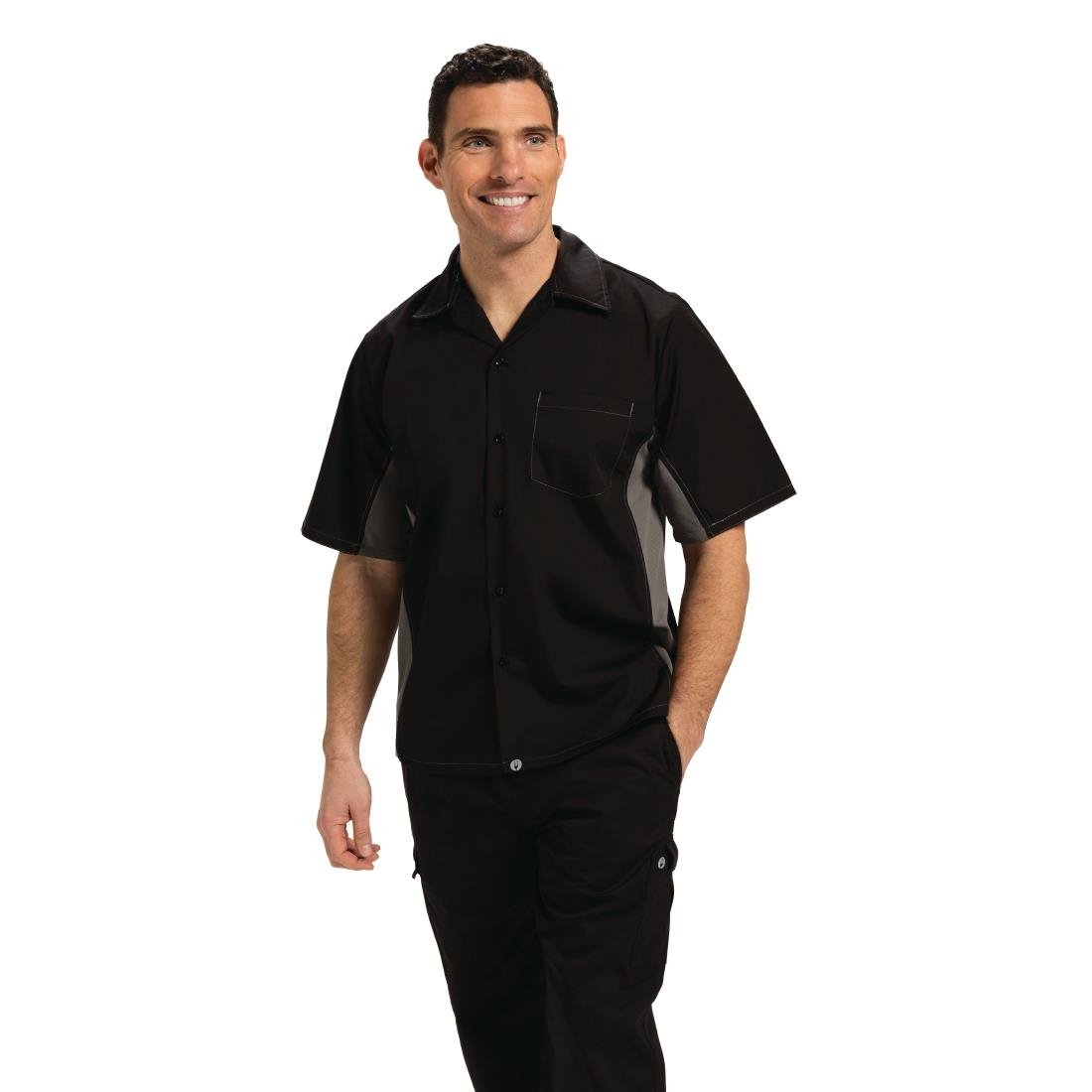 Chef Works Unisex Contrast Shirt Black and Grey M - A948-M Uniform Shirts Chef Works