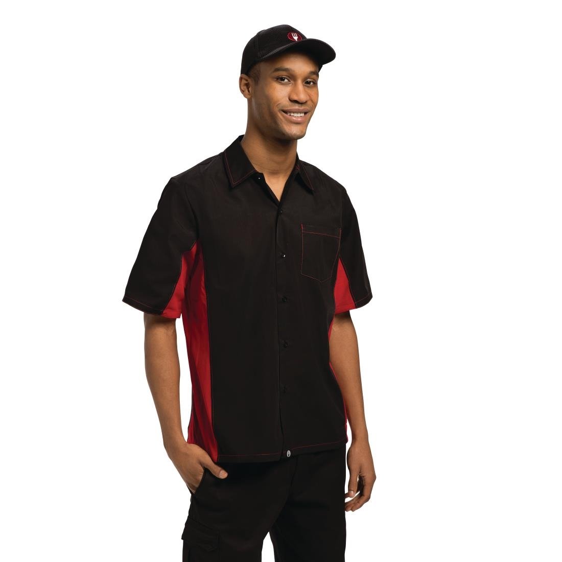 Chef Works Unisex Contrast Shirt Black and Red L - A952-L Casual Shirts Chef Works