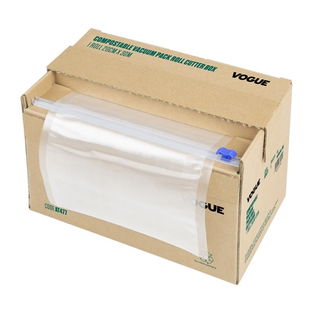 Vogue Compostable Vacuum Pack Roll Cutter Box 20cm x 30m - AT477 Vogue