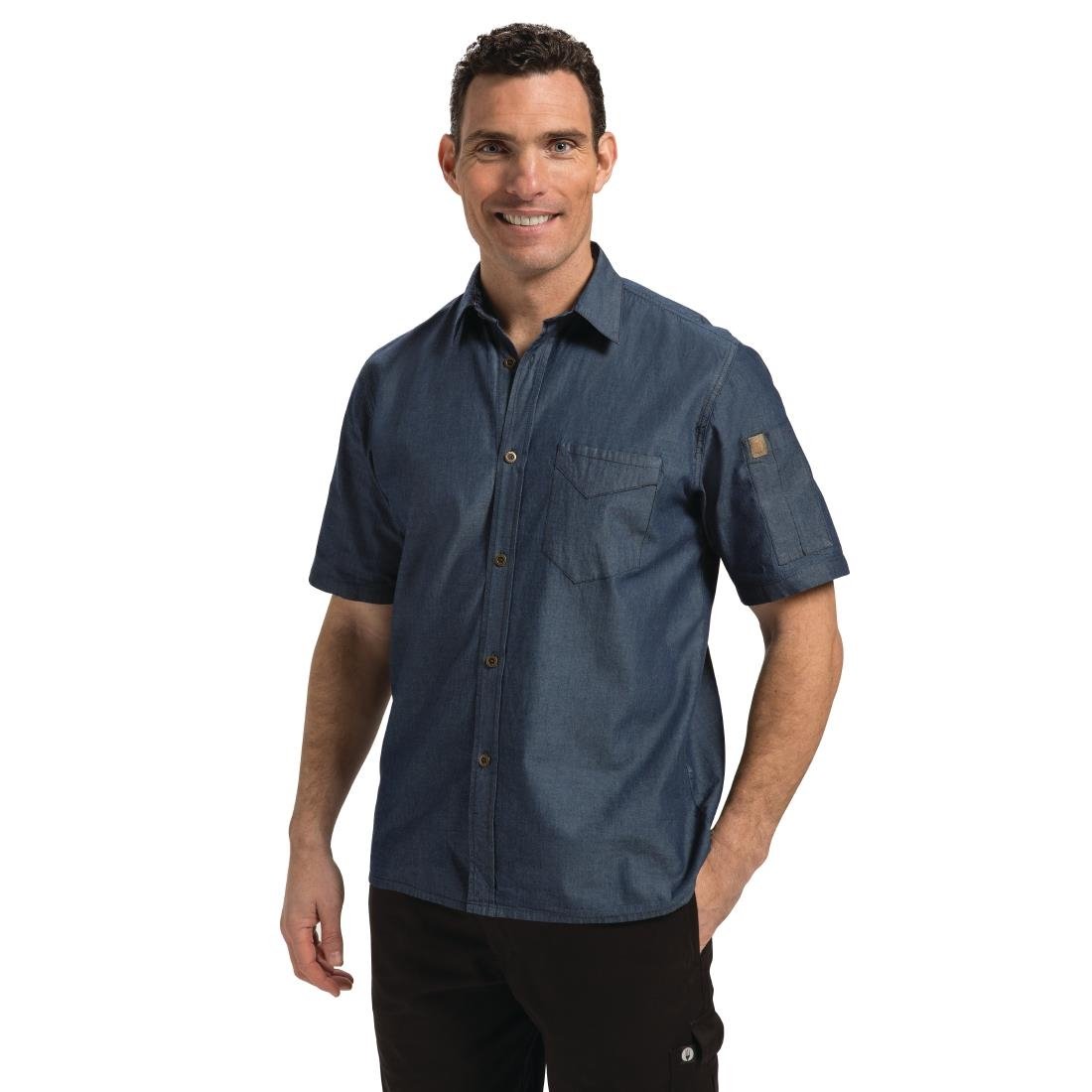 Chef Works Detroit Unisex Denim Shirt Short Sleeve Blue XL - B074-XL Casual Shirts Chef Works Urban