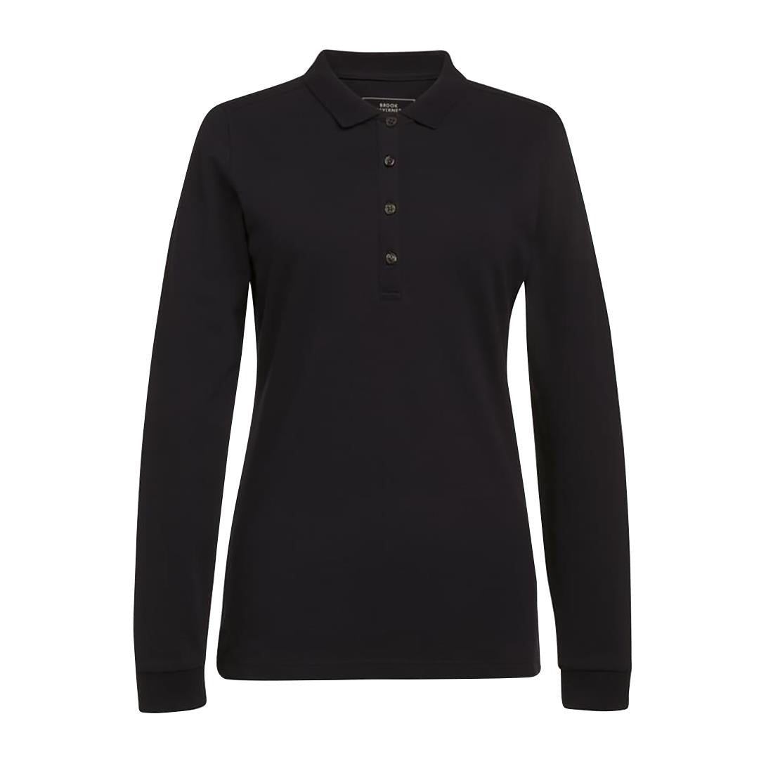 Brook Taverner Anna Womens Long Sleeve Polo Shirt Black Size L - BA009-L Polo Shirts Brook Taverner