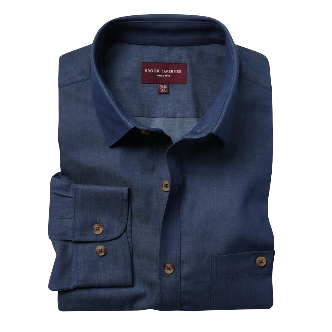 Brook Taverner Mens Jasper Long Sleeve Chambray Shirt Navy 15" - BA145-15 Casual Shirts Brook Taverner