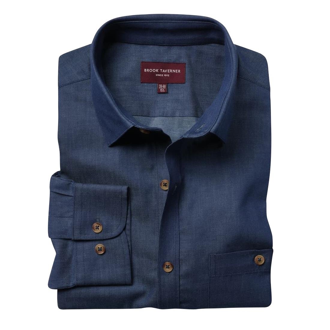 Brook Taverner Mens Jasper Long Sleeve Chambray Shirt Navy 17 1/2" - BA145-17.5 Casual Shirts Brook Taverner