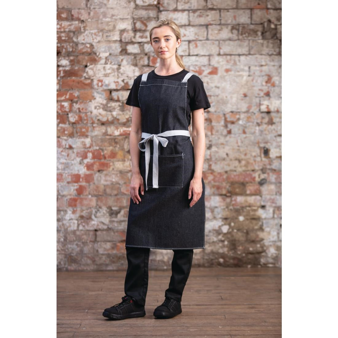 Southside X-Cross Back Bib Apron Denim Black - BB057 Aprons Southside