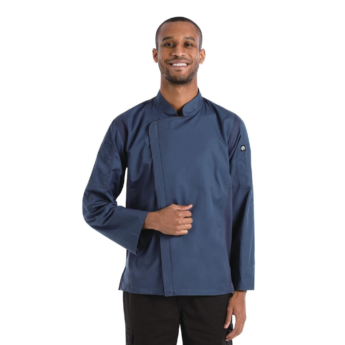 Chef Works Hartford Lightweight Zipper Unisex Chef Jacket Blue L - BB084-L Chef Works Chefs Jackets Chef Works Urban