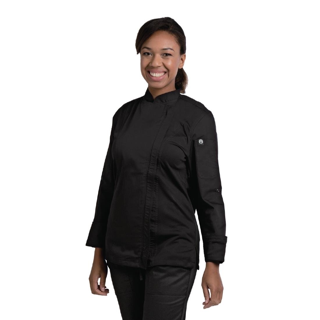 Chef Works Hartford Lightweight Zip Womens Chef Jacket Black S - BB090-S Chef Works Chefs Jackets Chef Works Urban