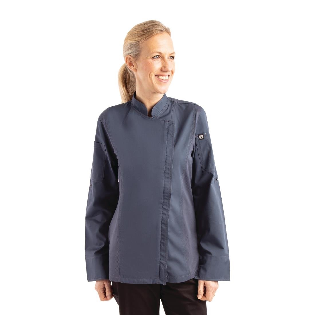 Chef Works Hartford Lightweight Zip Womens Chef Jacket Blue S - BB091-S Chef Works Chefs Jackets Chef Works Urban