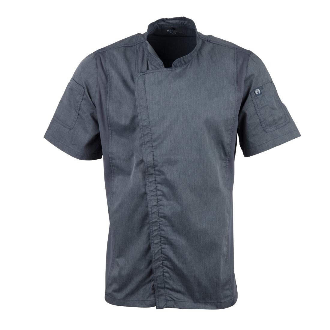 Chef Works Unisex Springfield Lightweight Short Sleeve Zipper Coat Ink Blue Size XS - BB267-XS Chef Works Chefs Jackets Chef Works Urban
