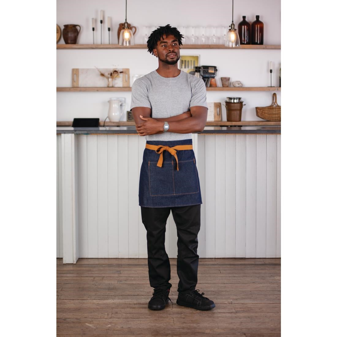 Southside Waist Apron Denim Blue Tan Ties - BB465 Aprons Southside