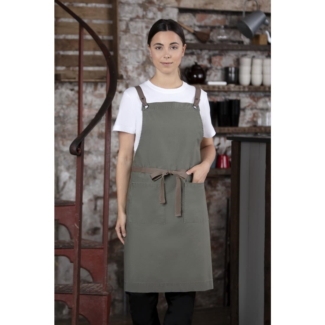 Southside Cotton Canvas Bib Apron Khaki - BB684 Aprons Southside