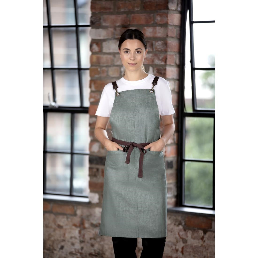 Southside Linen Blend Bib Apron Forest Green - BB690 Aprons Southside