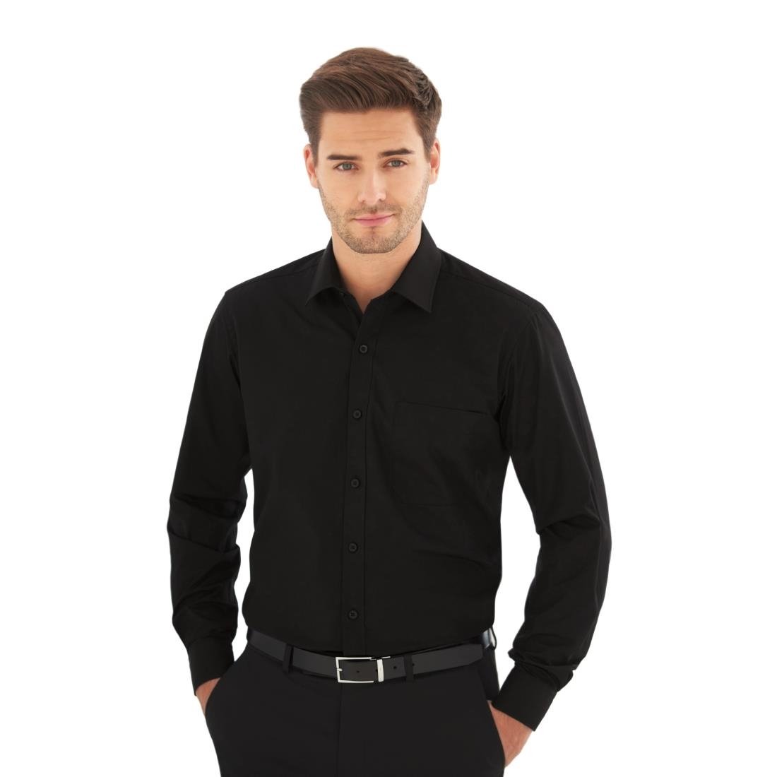 Brook Taverner Mens Long Sleeve Black Rapino Shirt - Collar 17" - BB710-17 Dress Shirts Brook Taverner