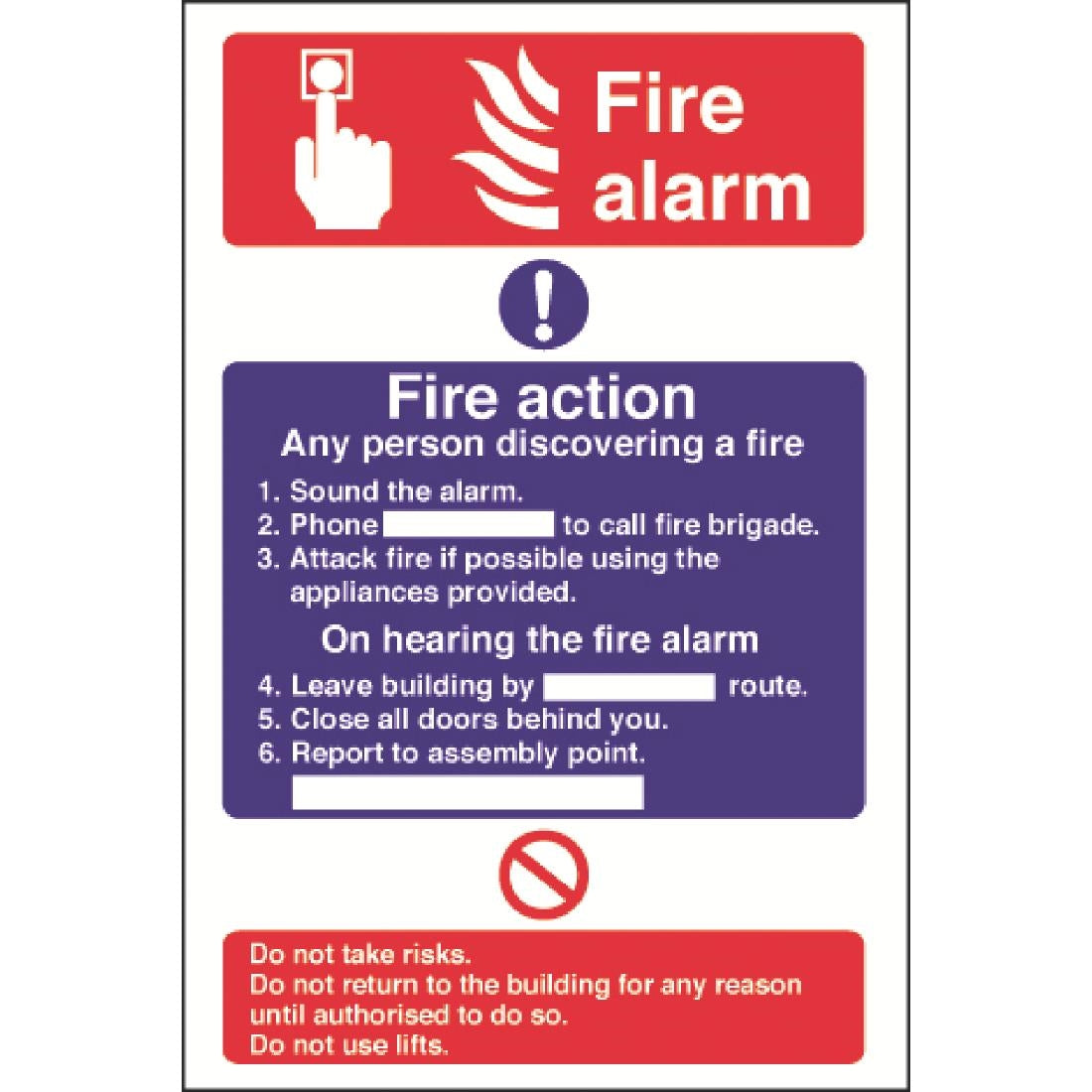 Vogue Fire Alarm / Fire Action Sign Self Adhesive - CC926 Vogue
