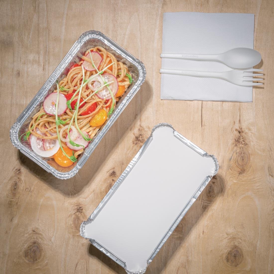 Nisbets Essentials Foil Containers and Lids 450ml (Pack of 50) - DP265 Takeaway Food Containers Nisbets Essentials