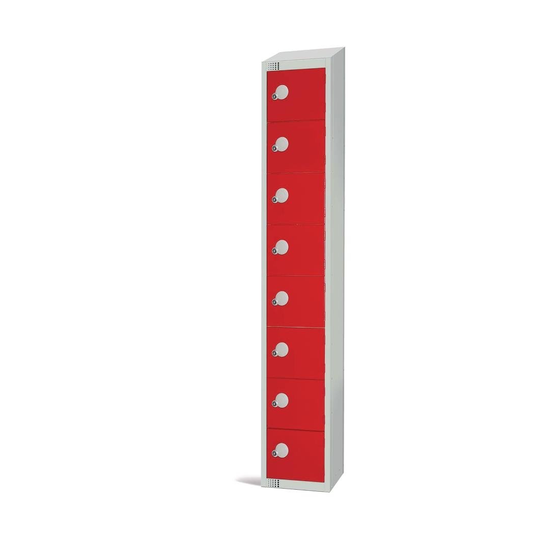 Elite Eight Door Camlock Locker with Sloping Top Red - CE108-CS Steel Lockers 450mm Deep Elite Lockers
