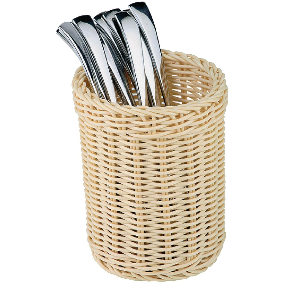APS Polypropylene Round Rattan Cutlery Basket 125mm - CF300 APS