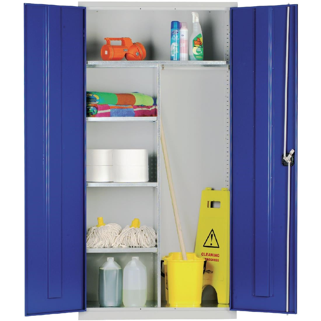 Janitorial Cupboard Grey Blue Doors - CF800 Lockable Cupboards Elite Lockers