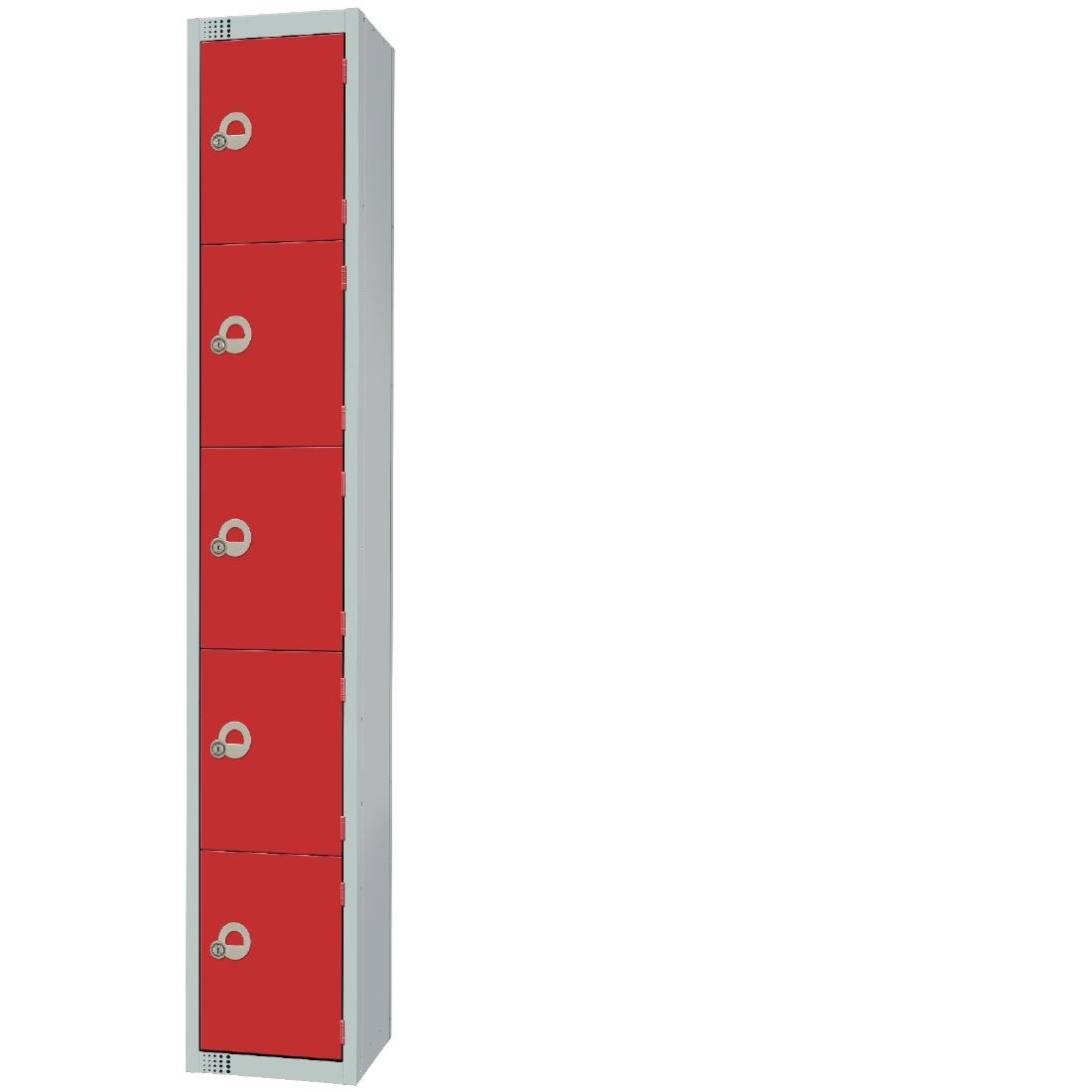 Elite Five Door Camlock Locker with Sloping Top Red - CG613-CS Steel Lockers 300mm Deep Elite Lockers