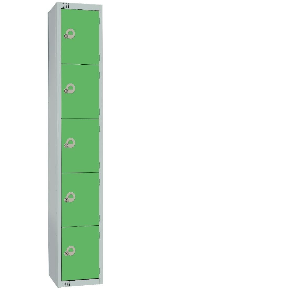 Elite Five Door Camlock Locker with Sloping Top Green - CG619-CS Steel Lockers 450mm Deep Elite Lockers