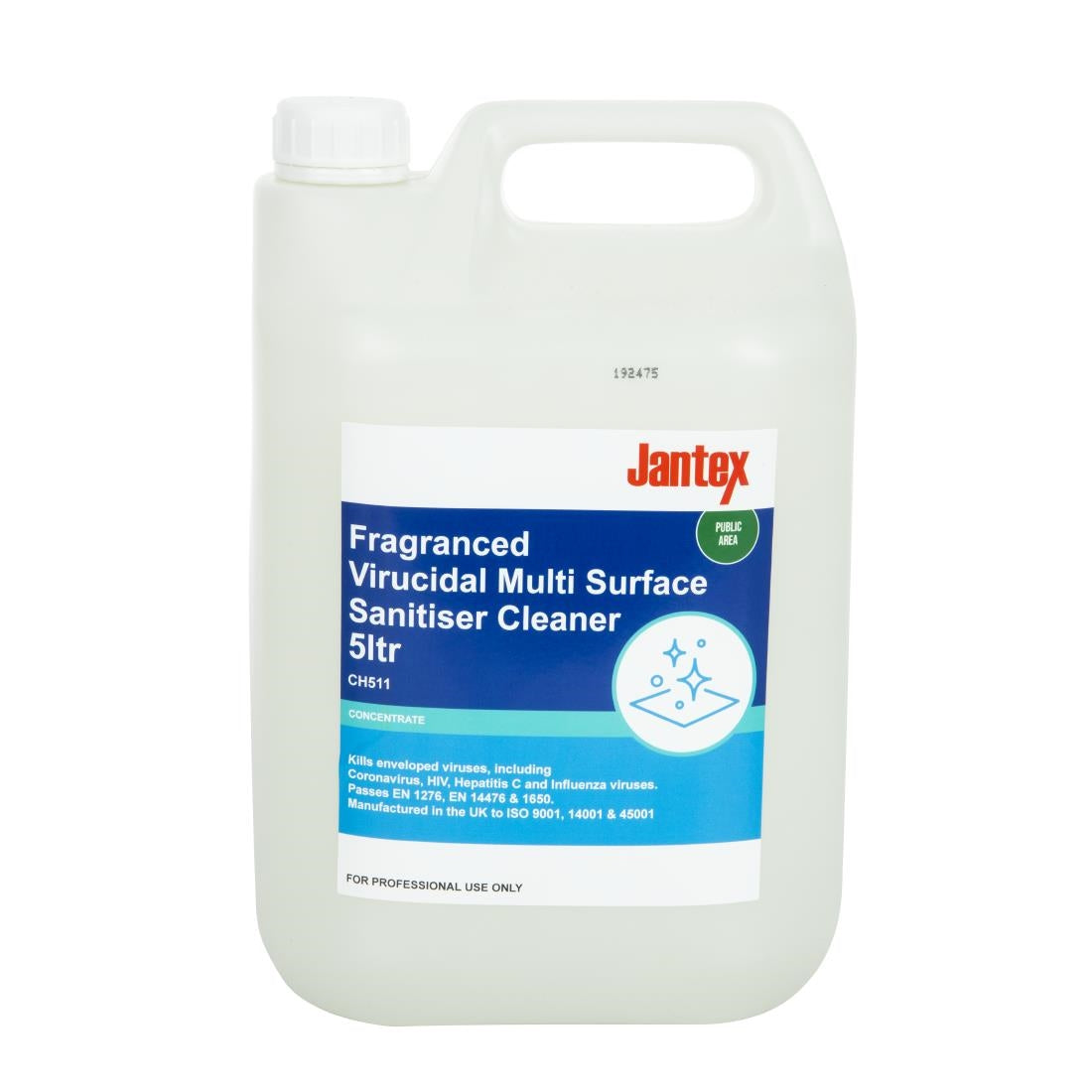 Jantex Virucidal Surface Sanitiser Concentrate Frangranced 5Ltr - CH511 Jantex